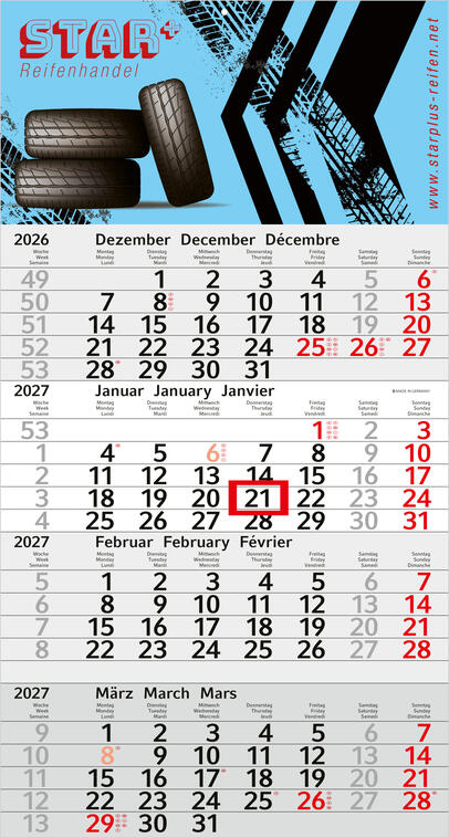 Bürokalender - 4-Monatskalender B4