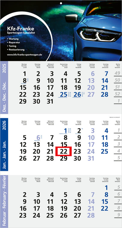Bürokalender - 3-Monatskalender L3